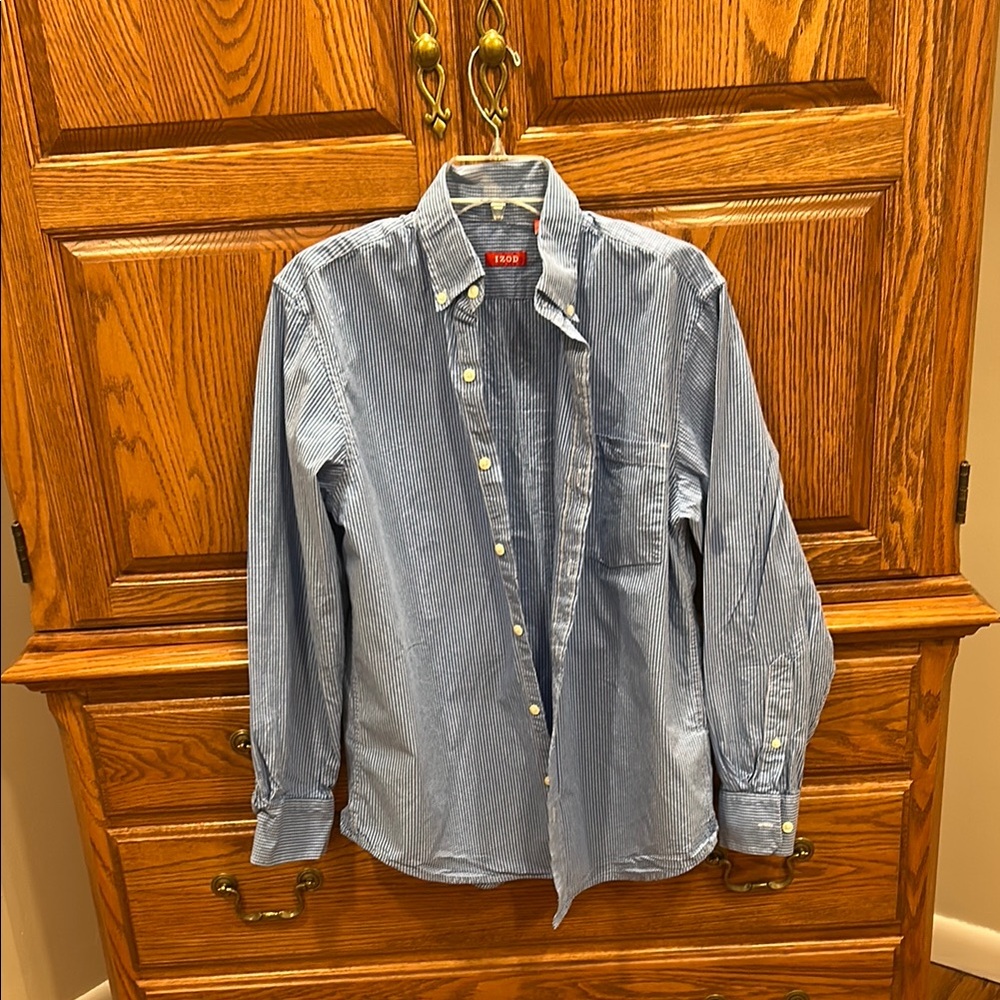 Izod Blue Casual Button Down Shirt with Classic Collar